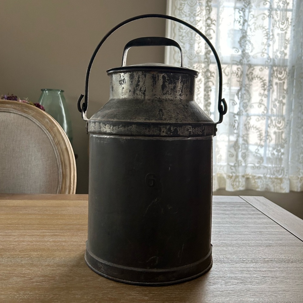 Vintage Metal Milk Can with Lid